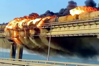 Huge Explosion On Crimea Bridge That Connects Russia